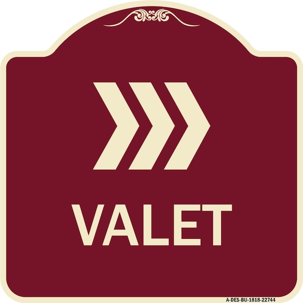 Signmission Designer Series Valet Right Arrow, Burgundy Heavy-Gauge Aluminum Sign, 18" x 18", BU-1818-22744 A-DES-BU-1818-22744 - main